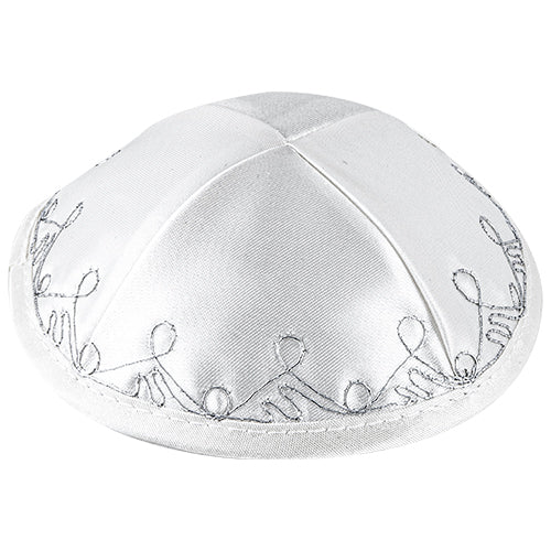 Kippah de Cetim Branco com Prata