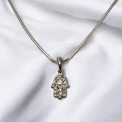 Silver Chain With Opaline Hamsa Pendant